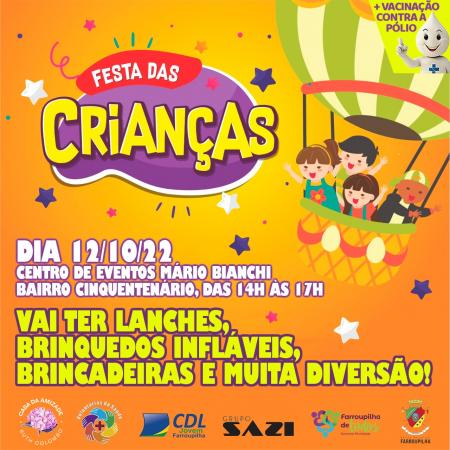 Festa de Dia das Crianças terá brincadeiras e atrações gratuitas no Centro de Eventos Mário Bianchi