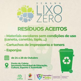 Campanha Lixo Zero inicia nesta segunda-feira em todas as Escolas da Rede Municipal de Ensino