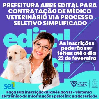 Prefeitura abre edital para contratação de médico veterinário via Processo Seletivo Simplificado