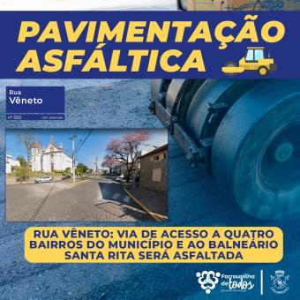 Rua Vêneto: Via de acesso a quatro bairros do município e ao Balneário Santa Rita será asfaltada
