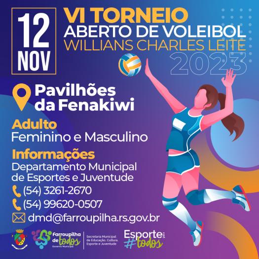 Inscrições para VI Torneio aberto de Voleibol Willians Charles