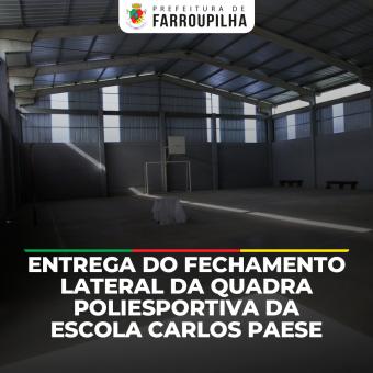 Fechamento lateral da quadra poliesportiva da Escola Carlos Paese é entregue nesta segunda-feira