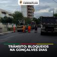 Aplicação da camada asfáltica bloqueia trecho da Rua Gonçalves Dias