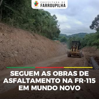 Obras de asfaltamento na FR-115 em Mundo Novo seguem nesta terça-feira