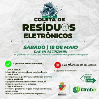 Campanha de Recolhimento de Resíduos Eletrônicos acontece no sábado